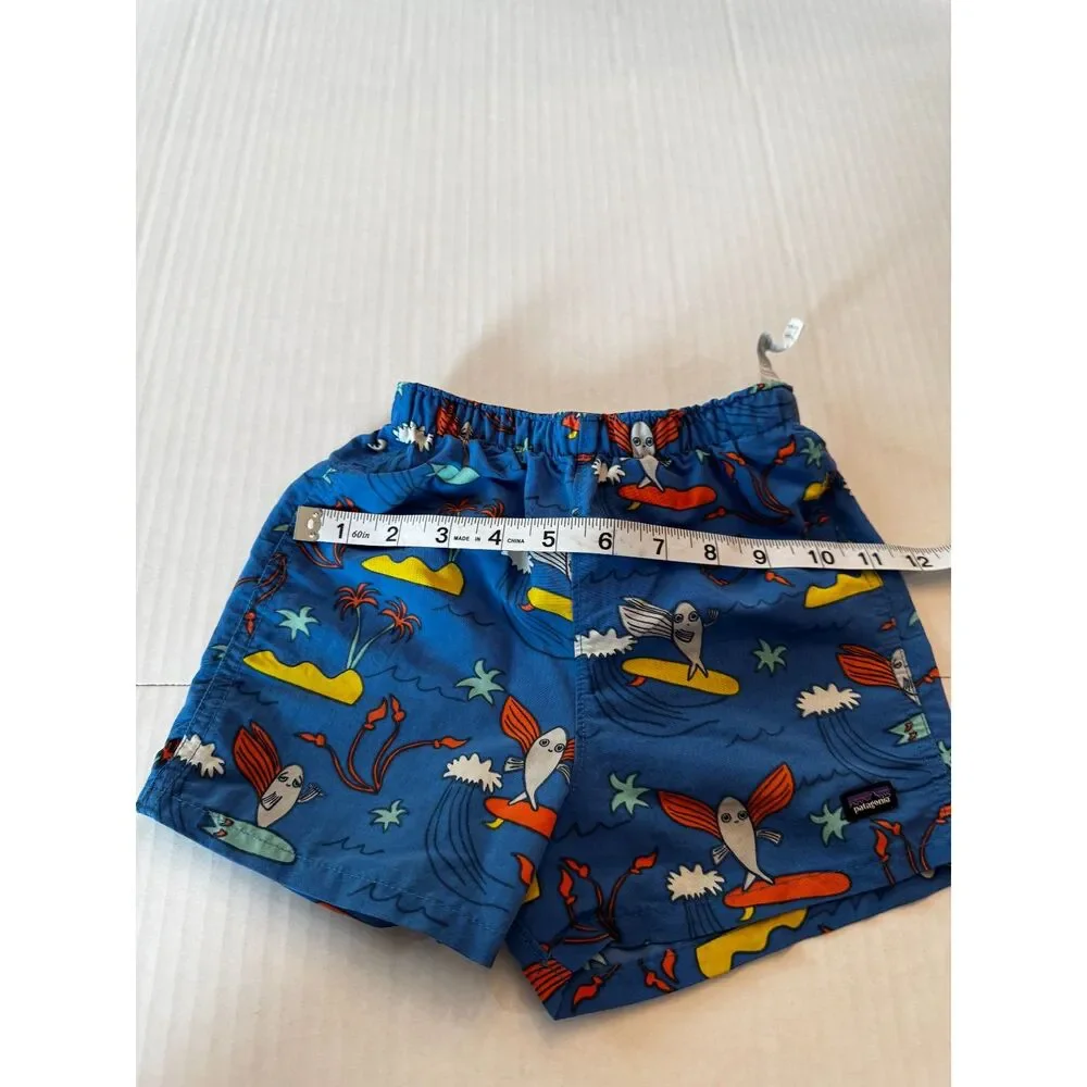 Patagonia Baby Baggies Swim Trunks 4T Blue Surf Fish Print Recycled Nylon